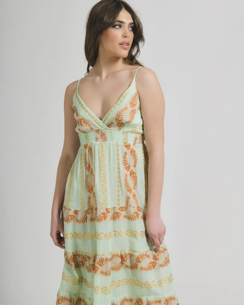 ΦΟΡΕΜΑ ΜΑΚΡΥ ΑΜΑΝΙΚΟ ΛΑΧΑΝΙ ΜΕ ΧΡΥΣΑ/ΠΟΡΤΟΚΑΛΙ ΣΧΕΔΙΑ ONE SIZE (100% COTTON)