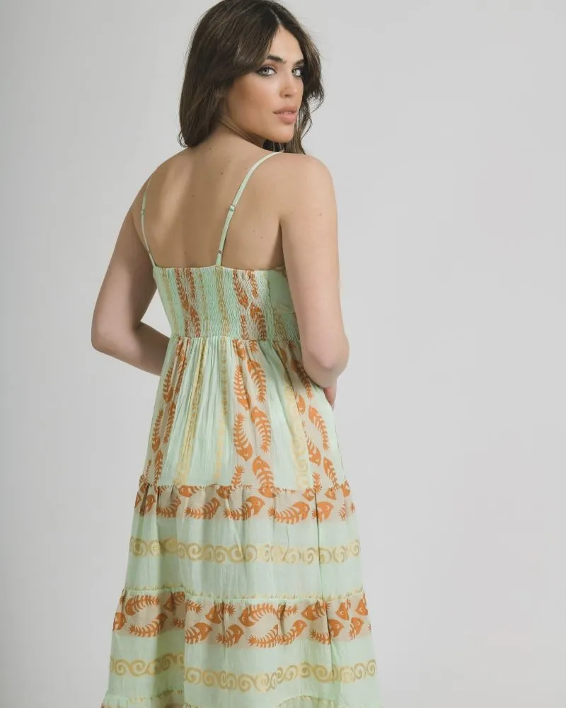 ΦΟΡΕΜΑ ΜΑΚΡΥ ΑΜΑΝΙΚΟ ΛΑΧΑΝΙ ΜΕ ΧΡΥΣΑ/ΠΟΡΤΟΚΑΛΙ ΣΧΕΔΙΑ ONE SIZE (100% COTTON)