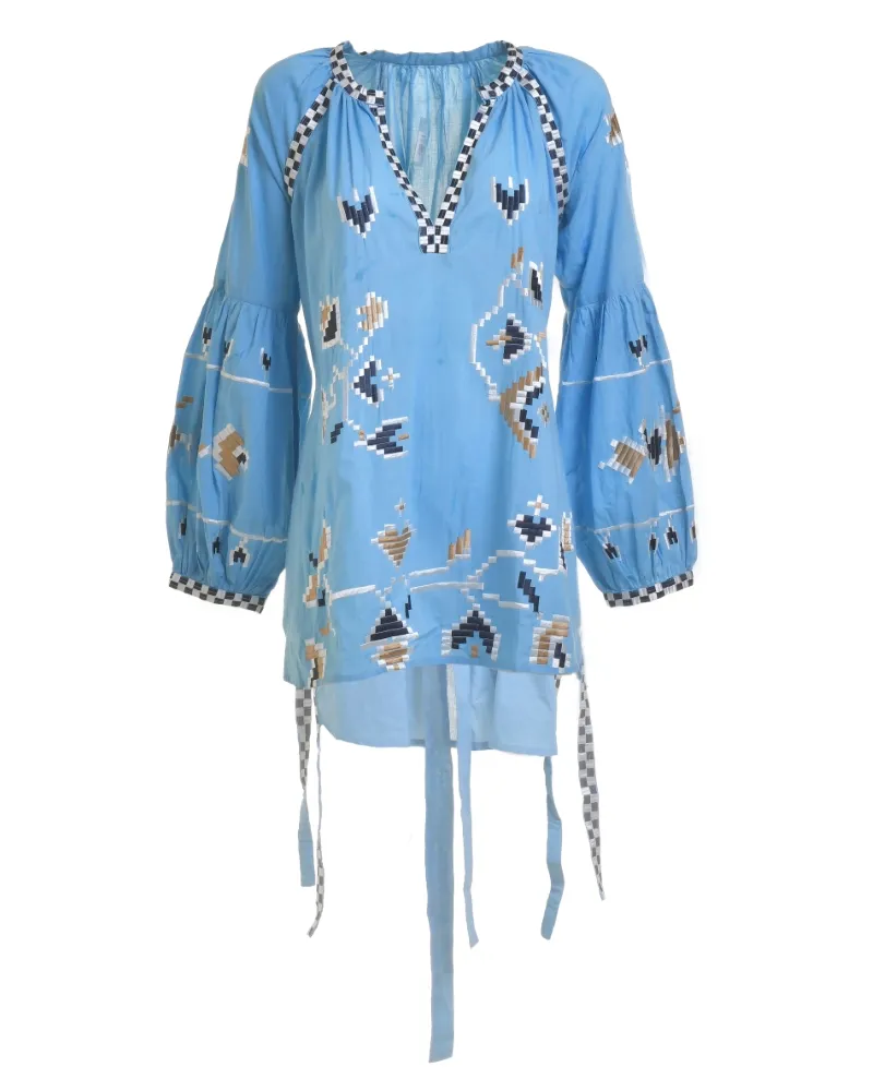 ΜΠΛΟΥΖΑ ΜΕ ΜΑΚΡΥ MANIKI ΜΠΛΕ ΜΕ ΧΡΥΣΑ/ΜΠΛΕ/ΛΕΥΚΑ ΣΧΕΔΙΑ ONE SIZE (100% COTTON)