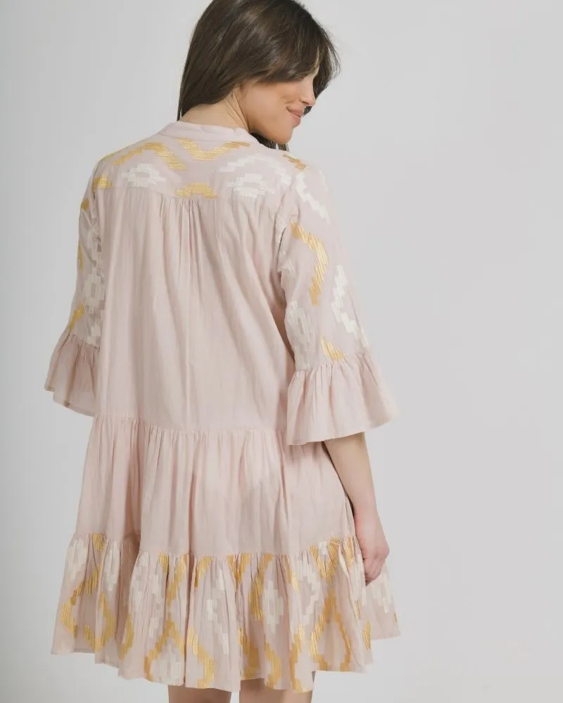 ΦΟΡΕΜΑ ΚΟΝΤΟ ΜΕ ΜΑΚΡΥ MANIKI ΡΟΖ ΜΕ ΧΡΥΣΑ/ΛΕΥΚΑ ΣΧΕΔΙΑ ONE SIZE (100% COTTON)