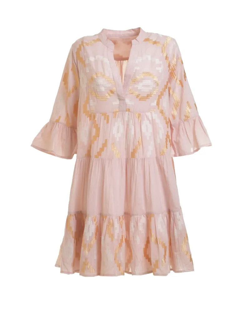 ΦΟΡΕΜΑ ΚΟΝΤΟ ΜΕ ΜΑΚΡΥ MANIKI ΡΟΖ ΜΕ ΧΡΥΣΑ/ΛΕΥΚΑ ΣΧΕΔΙΑ ONE SIZE (100% COTTON)