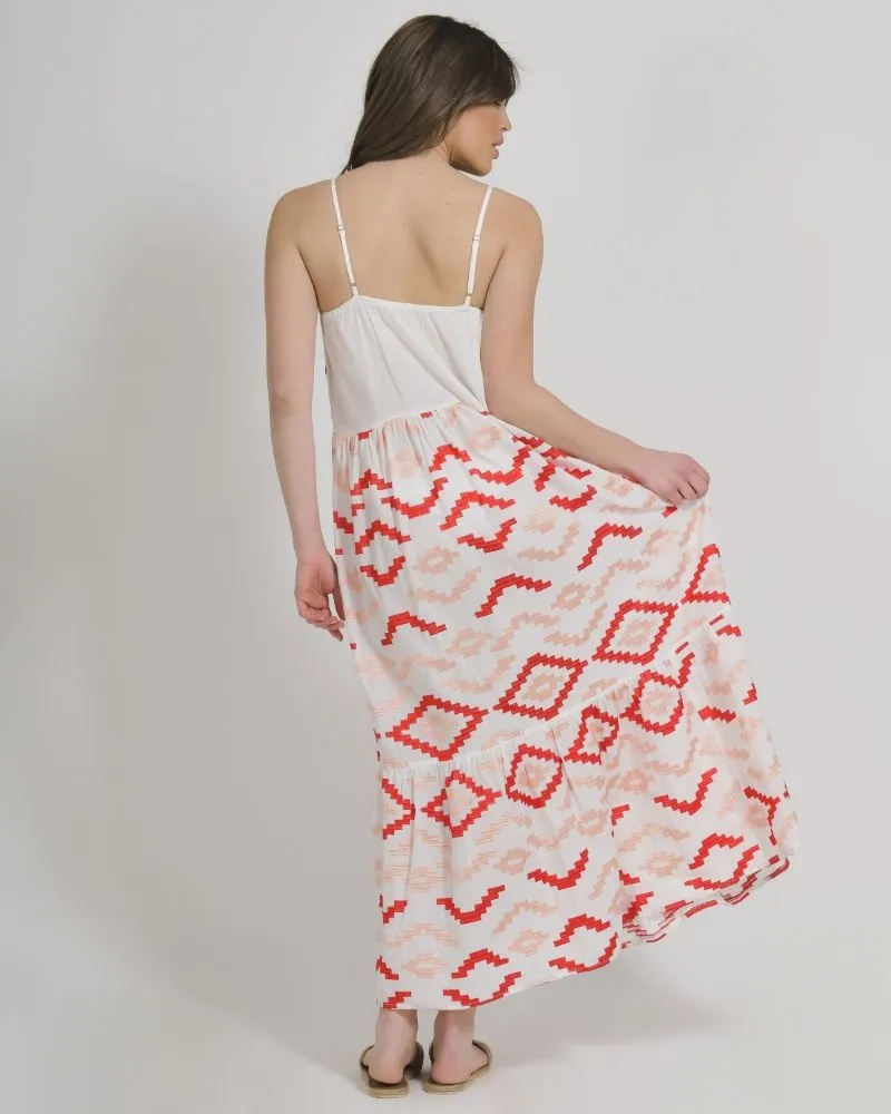 ΦΟΡΕΜΑ ΜΑΚΡΥ ΑΜΑΝΙΚΟ ΛΕΥΚΟ ΜΕ ΡΟΖ/ΚΟΚΚΙΝΑ ΣΧΕΔΙΑ ONE SIZE (100% COTTON)