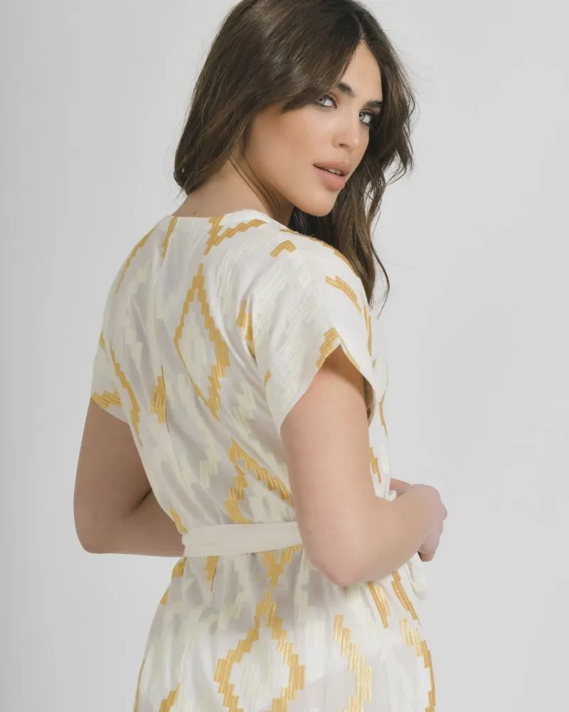 ΦΟΡΕΜΑ ΚΡΟΥΑΖΕ ΣΕ ΛΕΥΚΟ ΧΡΩΜΑ ΜΕ ΧΡΥΣΑ ΣΧΕΔΙΑ ONE SIZE (100% COTTON)