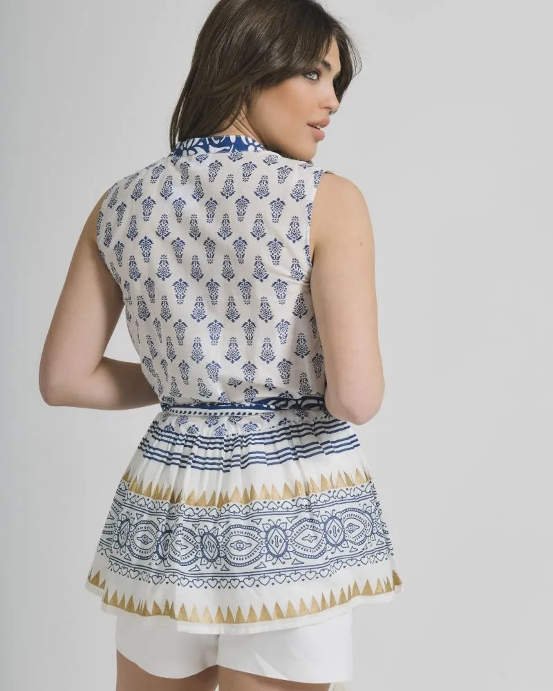 ΜΠΛΟΥΖΑ ΑΜΑΝΙΚΗ ΜΠΛΕ/ΛΕΥΚΟ ΜΕ ΣΧΕΔΙΑ ΜΕ ΖΩΝΑΚΙ ONE SIZE (100% COTTON)