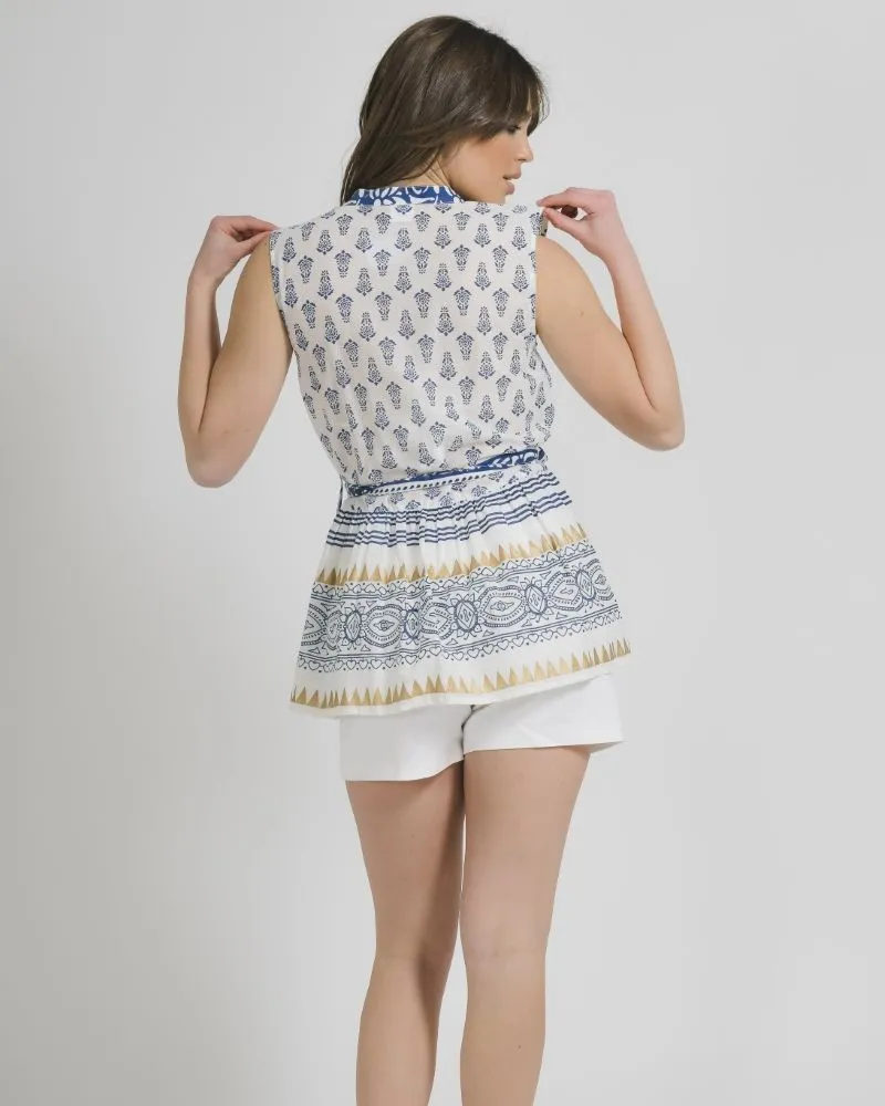 ΜΠΛΟΥΖΑ ΑΜΑΝΙΚΗ ΜΠΛΕ/ΛΕΥΚΟ ΜΕ ΣΧΕΔΙΑ ΜΕ ΖΩΝΑΚΙ ONE SIZE (100% COTTON)