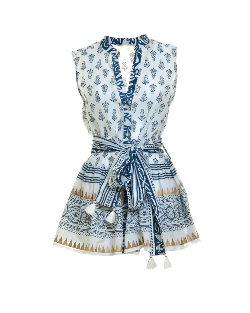 ΜΠΛΟΥΖΑ ΑΜΑΝΙΚΗ ΜΠΛΕ/ΛΕΥΚΟ ΜΕ ΣΧΕΔΙΑ ΜΕ ΖΩΝΑΚΙ ONE SIZE (100% COTTON)