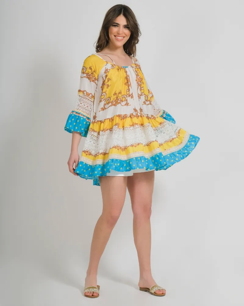 ΦΟΡΕΜΑ ΚΟΝΤΟ ΕΜΠΡΙΜΕ ΚΙΤΡΙΝΟ/ΛΕΥΚΟ/ΜΠΛΕ ONE SIZE (100% COTTON)