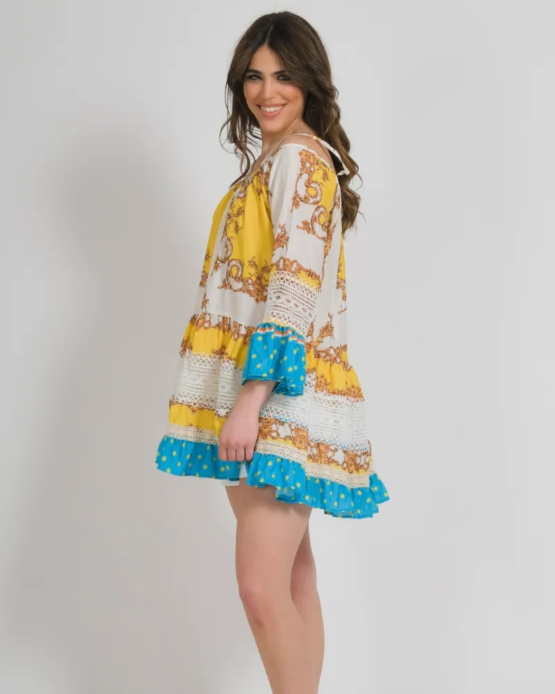 ΦΟΡΕΜΑ ΚΟΝΤΟ ΕΜΠΡΙΜΕ ΚΙΤΡΙΝΟ/ΛΕΥΚΟ/ΜΠΛΕ ONE SIZE (100% COTTON)