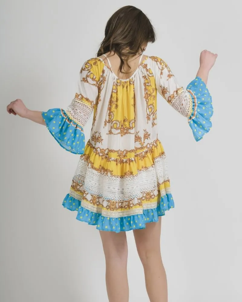 ΦΟΡΕΜΑ ΚΟΝΤΟ ΕΜΠΡΙΜΕ ΚΙΤΡΙΝΟ/ΛΕΥΚΟ/ΜΠΛΕ ONE SIZE (100% COTTON)