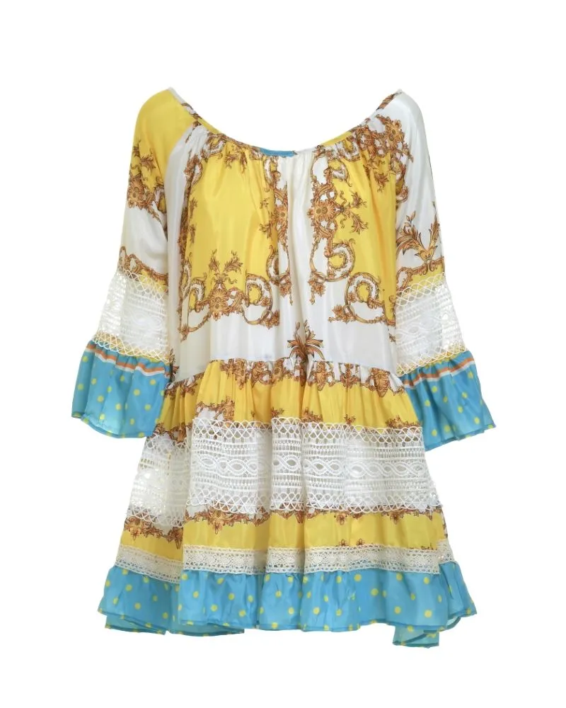 ΦΟΡΕΜΑ ΚΟΝΤΟ ΕΜΠΡΙΜΕ ΚΙΤΡΙΝΟ/ΛΕΥΚΟ/ΜΠΛΕ ONE SIZE (100% COTTON)