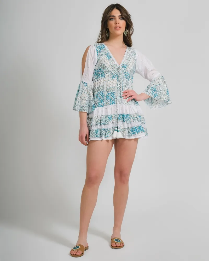 ΦΟΡΕΜΑ KONTO ΛΕΥΚΟ ΜΕ ΠΡΑΣΙΝΕΣ/ΧΡΥΣΕΣ ΛΕΠΤΟΜΕΡΕΙΕΣ ONE SIZE (100% COTTON)