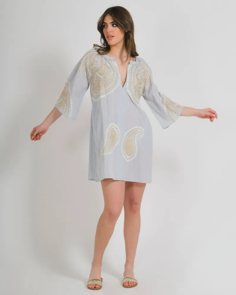 ΦΟΡΕΜΑ KONTO ΓΚΡΙ/ΜΠΛΕ ΜΕ ΧΡΥΣΕΣ ΛΕΠΤΟΜΕΡΕΙΕΣ ONE SIZE (100% COTTON)