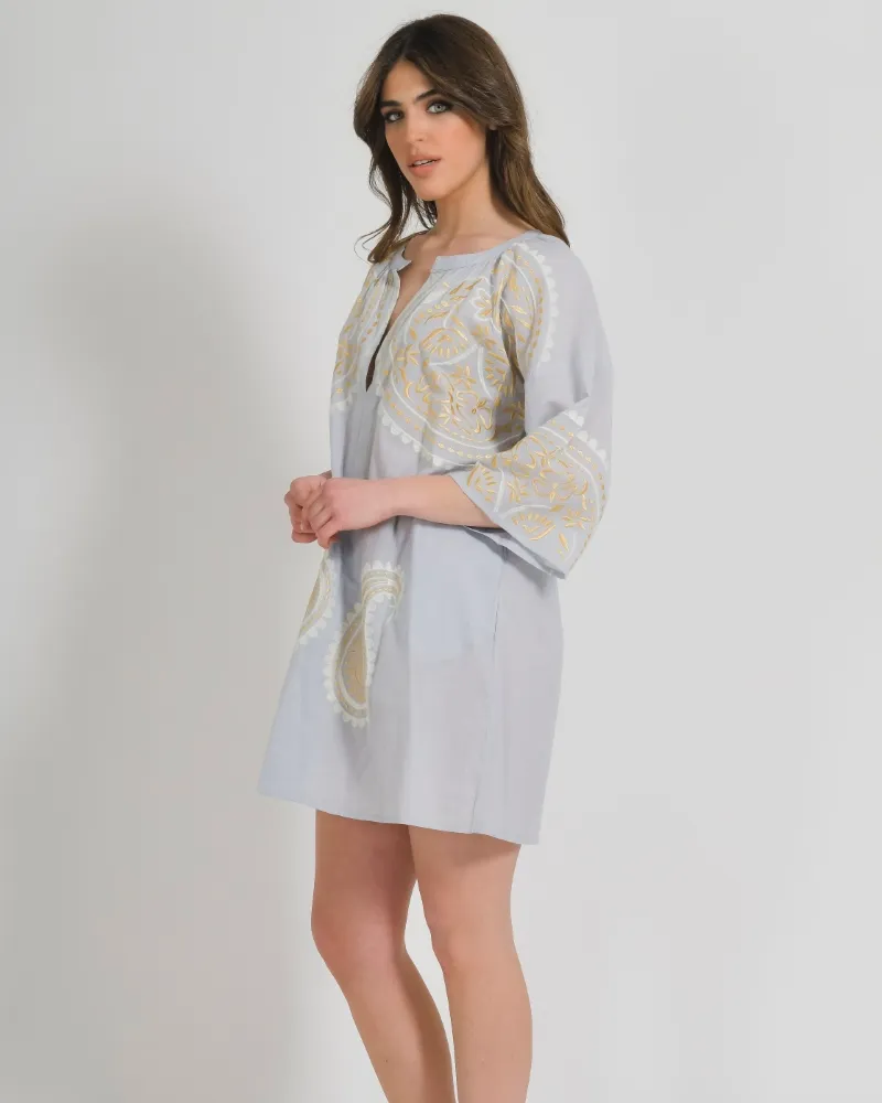 ΦΟΡΕΜΑ KONTO ΓΚΡΙ/ΜΠΛΕ ΜΕ ΧΡΥΣΕΣ ΛΕΠΤΟΜΕΡΕΙΕΣ ONE SIZE (100% COTTON)