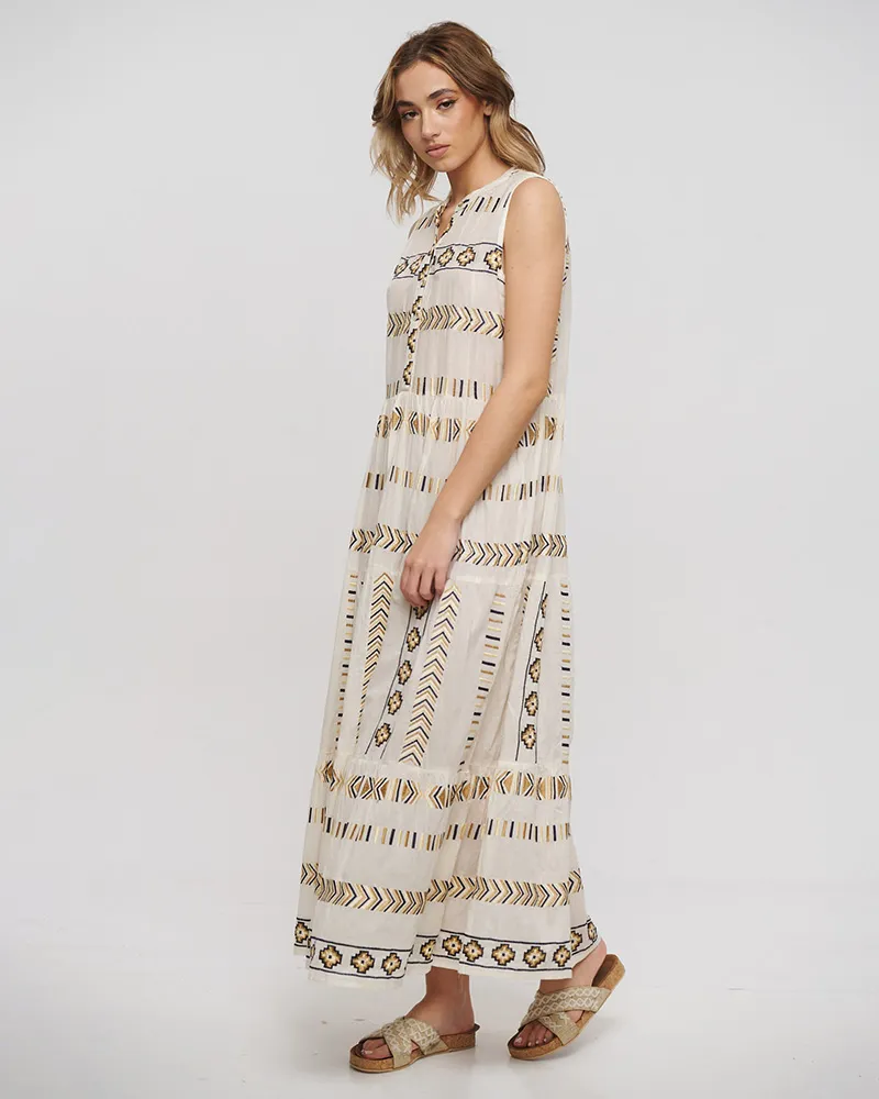 ΦΟΡΕΜΑ ΜΑΚΡΥ AMANIKO ΕΚΡΟΥ ΜΕ ΧΡΥΣΑ/ΜΑΥΡΑ ΚΕΝΤΗΜΑΤΑ ONE SIZE (100% COTTON)