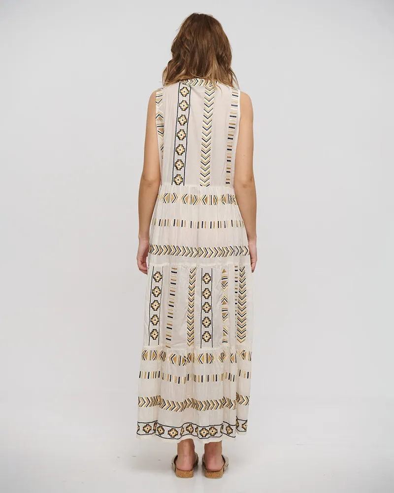 ΦΟΡΕΜΑ ΜΑΚΡΥ AMANIKO ΕΚΡΟΥ ΜΕ ΧΡΥΣΑ/ΜΑΥΡΑ ΚΕΝΤΗΜΑΤΑ ONE SIZE (100% COTTON)