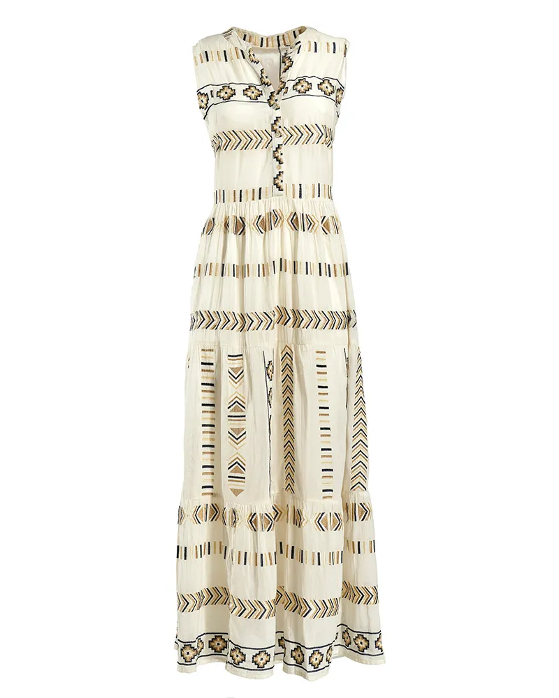 ΦΟΡΕΜΑ ΜΑΚΡΥ AMANIKO ΕΚΡΟΥ ΜΕ ΧΡΥΣΑ/ΜΑΥΡΑ ΚΕΝΤΗΜΑΤΑ ONE SIZE (100% COTTON)