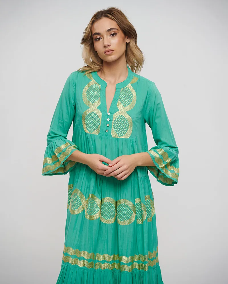 ΦΟΡΕΜΑ ΜΑΚΡΥ ΠΡΑΣΙΝΟ ΜΕ ΚΕΝΤΗΜΑΤΑ ONE SIZE (100% COTTON)