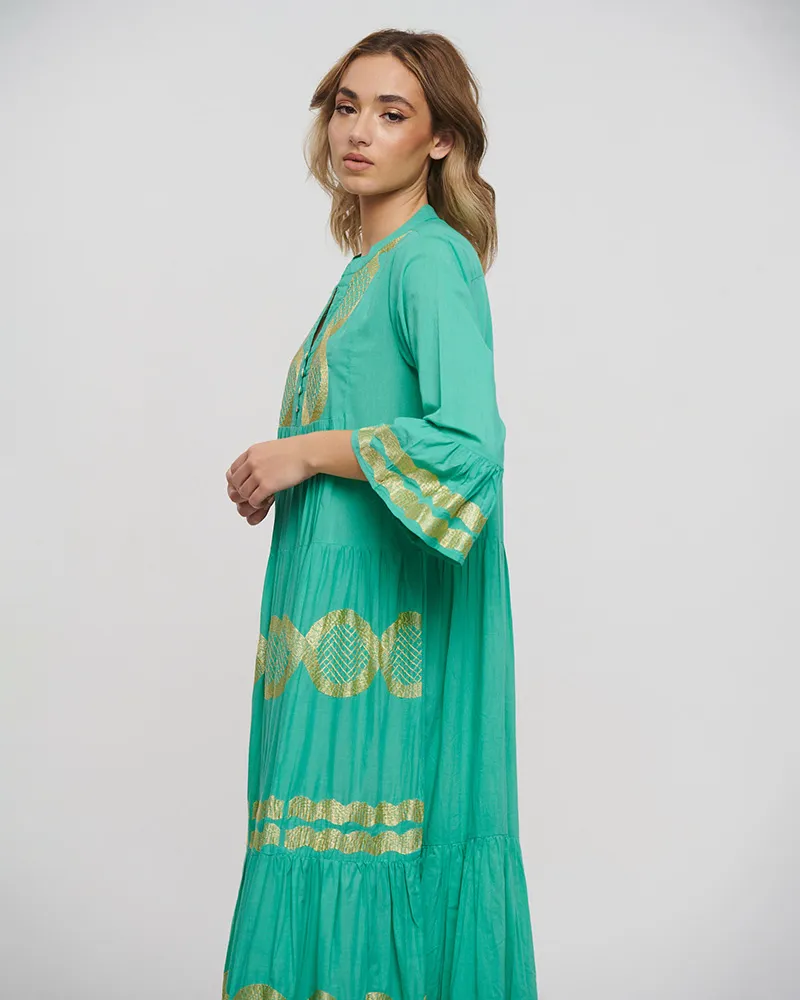 ΦΟΡΕΜΑ ΜΑΚΡΥ ΠΡΑΣΙΝΟ ΜΕ ΚΕΝΤΗΜΑΤΑ ONE SIZE (100% COTTON)