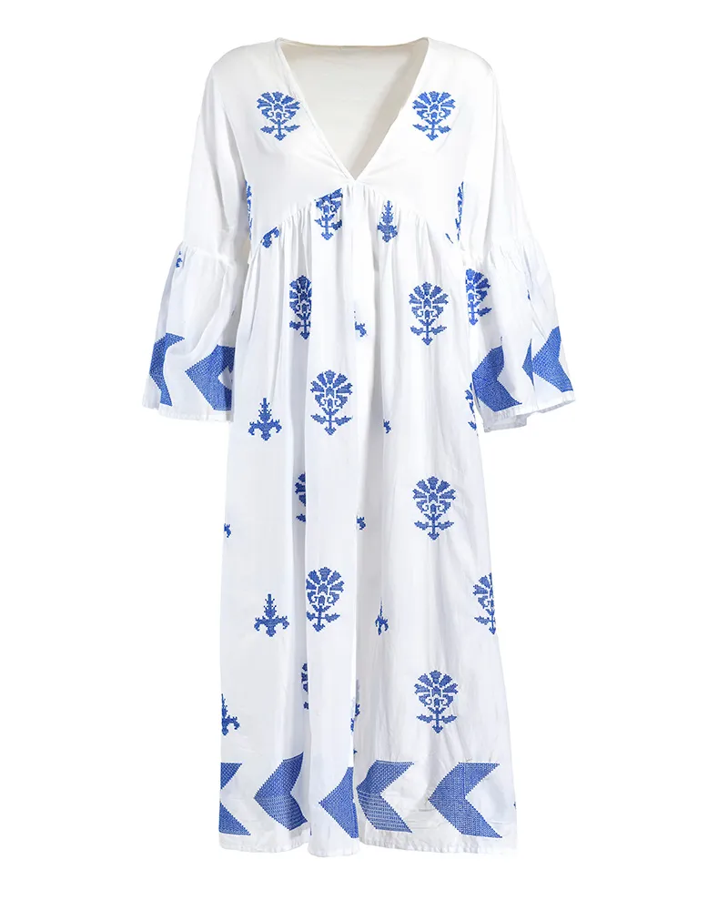 ΦΟΡΕΜΑ ΜΑΚΡΥ ΛΕΥΚΟ ΜΕ ΜΠΛΕ ΚΕΝΤΗΜΑΤΑ ONE SIZE (100% COTTON) ΦΟΡΕΜΑ ΜΑΚΡΥ ΛΕΥΚΟ ΜΕ ΜΠΛΕ ΚΕΝΤΗΜΑΤΑ ONE SIZE (100% COTTON)