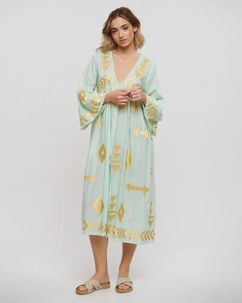 ΦΟΡΕΜΑ ΜΑΚΡΥ ΜΕΝΤΑ ΜΕ ΧΡΥΣΑ ΚΕΝΤΗΜΑΤΑ ONE SIZE (100% COTTON)