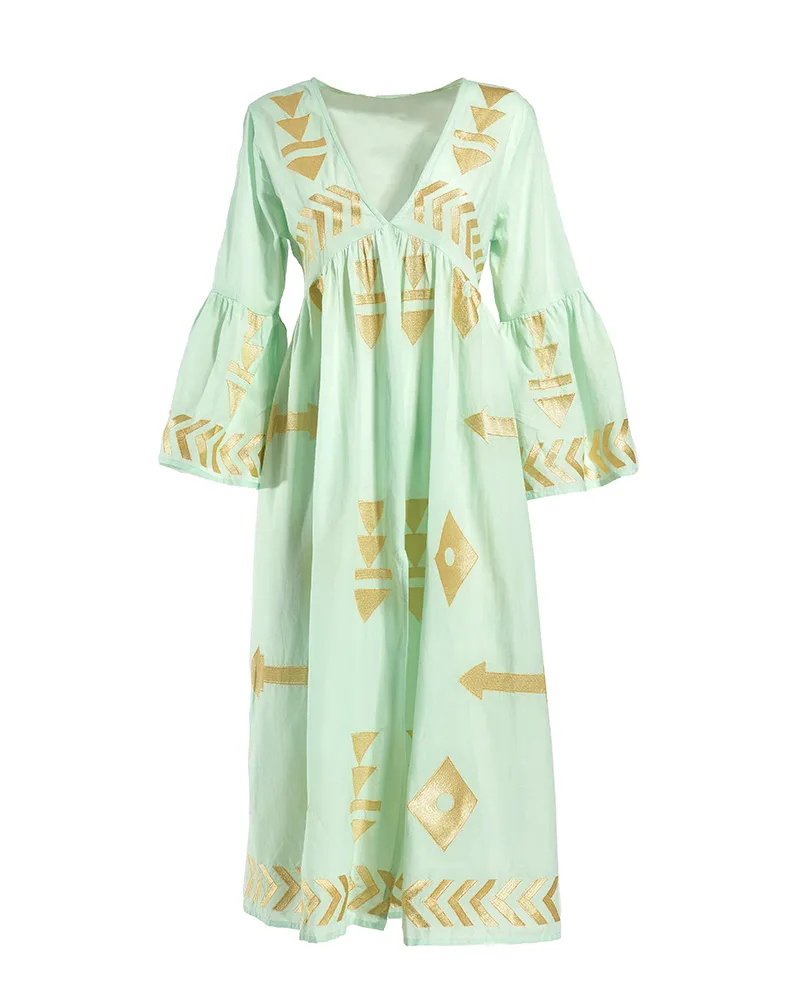 ΦΟΡΕΜΑ ΜΑΚΡΥ ΜΕΝΤΑ ΜΕ ΧΡΥΣΑ ΚΕΝΤΗΜΑΤΑ ONE SIZE (100% COTTON)