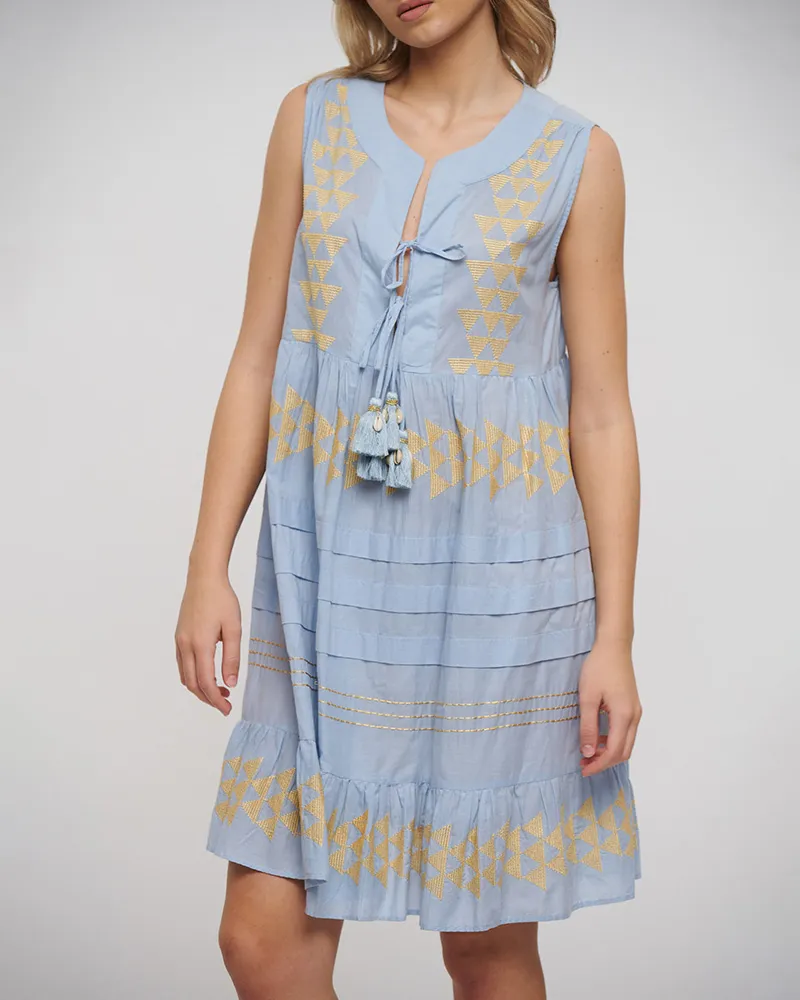 ΦΟΡΕΜΑ ΚΟΝΤΟ ΑΜΑΝΙΚΟ ΓΑΛΑΖΙΟ ΜΕ ΧΡΥΣΑ ΚΕΝΤΗΜΑΤΑ ONE SIZE (100% COTTON)