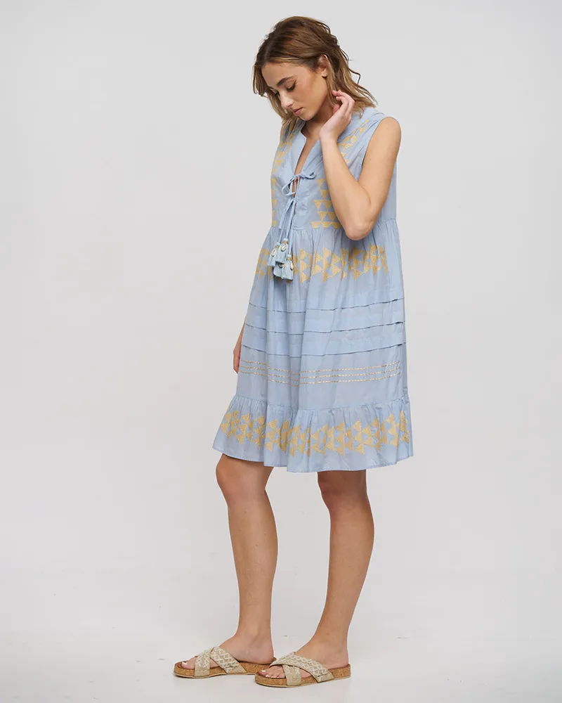 ΦΟΡΕΜΑ ΚΟΝΤΟ ΑΜΑΝΙΚΟ ΓΑΛΑΖΙΟ ΜΕ ΧΡΥΣΑ ΚΕΝΤΗΜΑΤΑ ONE SIZE (100% COTTON)