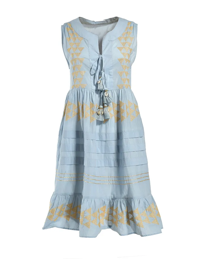 ΦΟΡΕΜΑ ΚΟΝΤΟ ΑΜΑΝΙΚΟ ΓΑΛΑΖΙΟ ΜΕ ΧΡΥΣΑ ΚΕΝΤΗΜΑΤΑ ONE SIZE (100% COTTON)