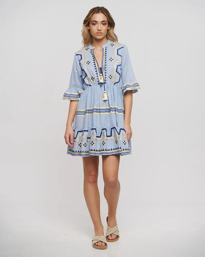 ΦΟΡΕΜΑ ΚΟΝΤΟ ΓΑΛΑΖΙΟ ΜΕ ΧΡΥΣΑ/ΜΠΛΕ ΚΕΝΤΗΜΑΤΑ ONE SIZE (100% COTTON) ΦΟΡΕΜΑ ΚΟΝΤΟ ΓΑΛΑΖΙΟ ΜΕ ΧΡΥΣΑ/ΜΠΛΕ ΚΕΝΤΗΜΑΤΑ ONE SIZE (100% COTTON)