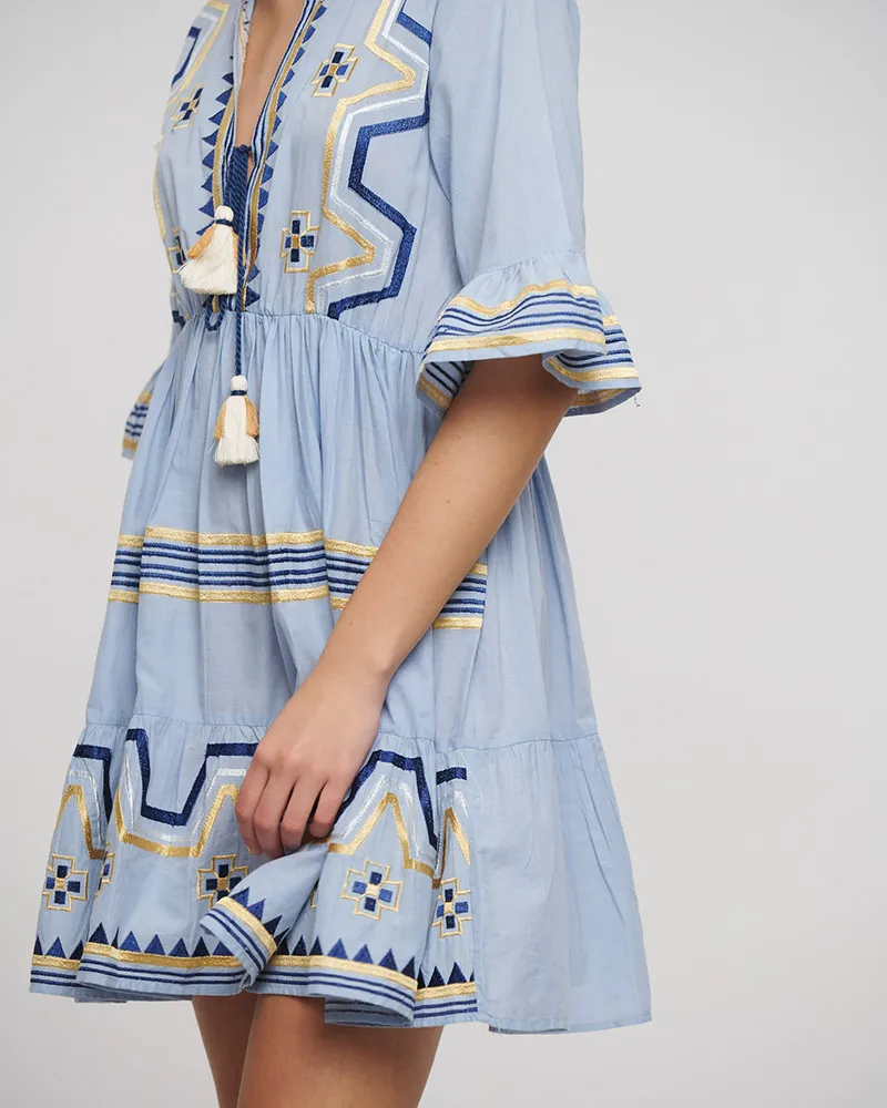 ΦΟΡΕΜΑ ΚΟΝΤΟ ΓΑΛΑΖΙΟ ΜΕ ΧΡΥΣΑ/ΜΠΛΕ ΚΕΝΤΗΜΑΤΑ ONE SIZE (100% COTTON)