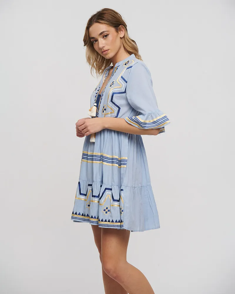 ΦΟΡΕΜΑ ΚΟΝΤΟ ΓΑΛΑΖΙΟ ΜΕ ΧΡΥΣΑ/ΜΠΛΕ ΚΕΝΤΗΜΑΤΑ ONE SIZE (100% COTTON)