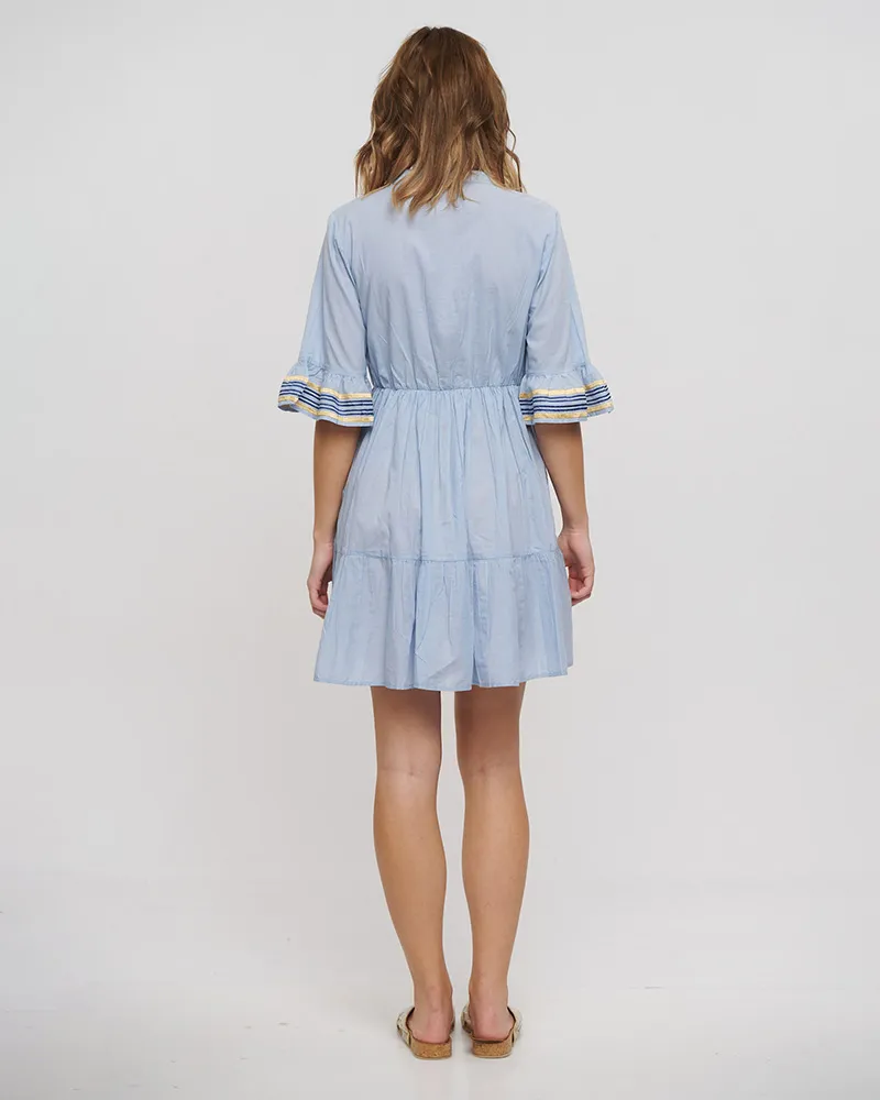 ΦΟΡΕΜΑ ΚΟΝΤΟ ΓΑΛΑΖΙΟ ΜΕ ΧΡΥΣΑ/ΜΠΛΕ ΚΕΝΤΗΜΑΤΑ ONE SIZE (100% COTTON)