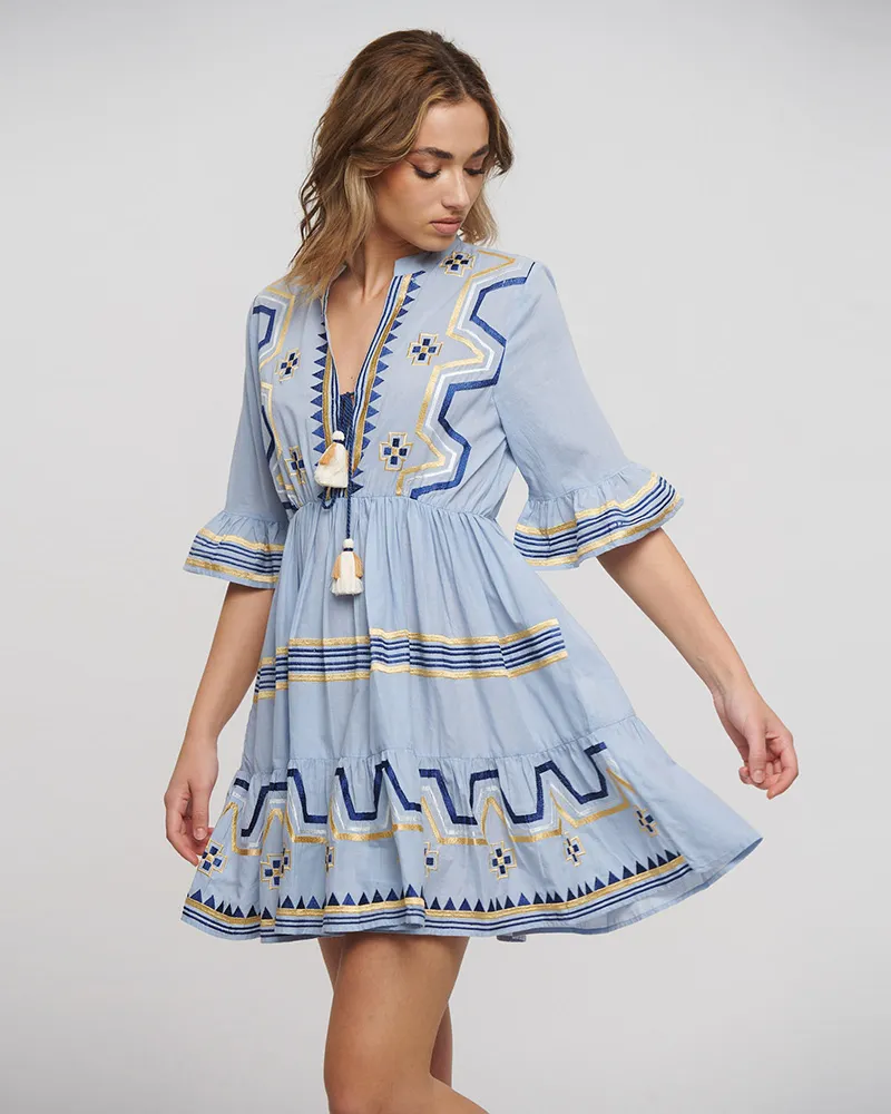 ΦΟΡΕΜΑ ΚΟΝΤΟ ΓΑΛΑΖΙΟ ΜΕ ΧΡΥΣΑ/ΜΠΛΕ ΚΕΝΤΗΜΑΤΑ ONE SIZE (100% COTTON) ΦΟΡΕΜΑ ΚΟΝΤΟ ΓΑΛΑΖΙΟ ΜΕ ΧΡΥΣΑ/ΜΠΛΕ ΚΕΝΤΗΜΑΤΑ ONE SIZE (100% COTTON)