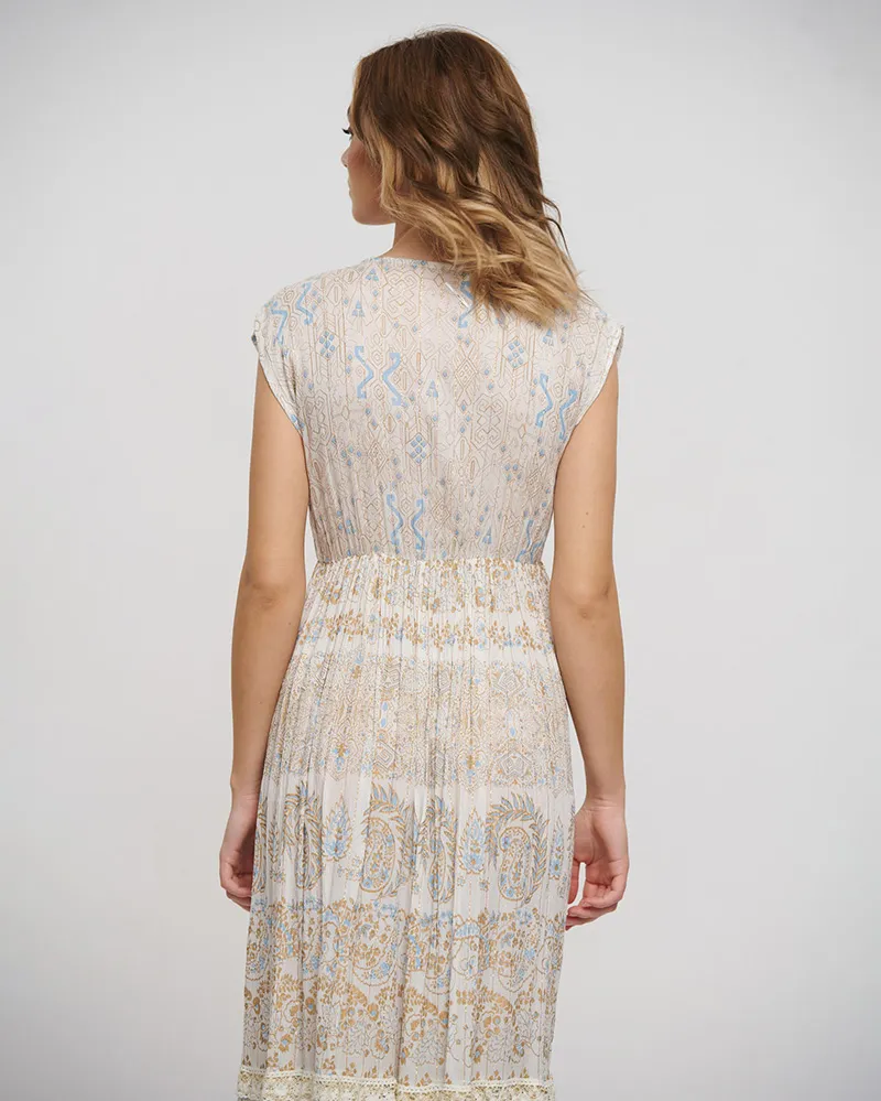 ΦΟΡΕΜΑ ΜΑΚΡΥ ΚΟΝΤΟΜΑΝΙΚΟ ΕΚΡΟΥ ΜΕ ΧΡΥΣΕΣ/ΜΠΛΕ ΛΕΠΤΟΜΕΡΕΙΕΣ ONE SIZE (100% RAYON)