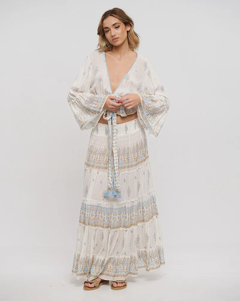 S/2 ΤΟΠ ΚΑΙ ΦΟΥΣΤΑ ΕΚΡΟΥ ΜΕ ΧΡΥΣΕΣ/ΜΠΛΕ ΛΕΠΤΟΜΕΡΕΙΕΣ ONE SIZE (100% RAYON)