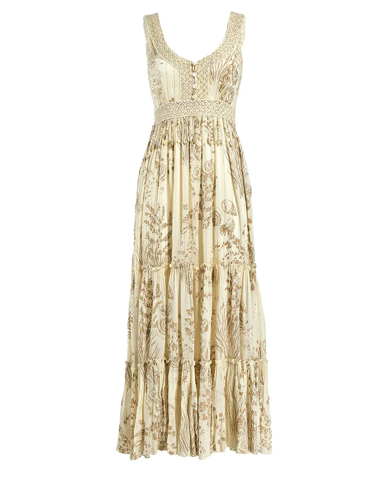 ΦΟΡΕΜΑ ΜΑΚΡΥ ΑΜΑΝΙΚΟ ΕΚΡΟΥ ΜΕ ΧΡΥΣΕΣ ΛΕΠΤΟΜΕΡΕΙΕΣ ΚΑΙ ΚΟΧΥΛΙΑ ONE SIZE (100% RAYON)