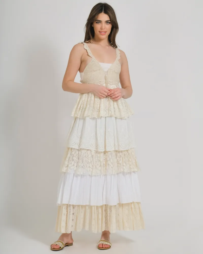 ΦΟΡΕΜΑ ΜΑΚΡΥ ΑΜΑΝΙΚΟ ΣΕ ΕΚΡΟΥ ΧΡΩΜΑ ΜΕ ΔΑΝΤΕΛΑ ONE SIZE (100% COTTON)