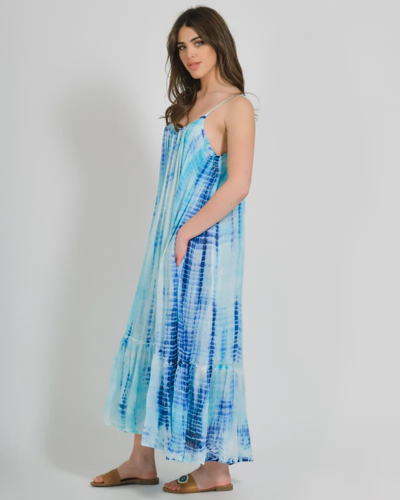 ΦΟΡΕΜΑ ΜΑΚΡΥ ΑΜΑΝΙΚΟ ΣΕ ΜΠΛΕ/ΓΑΛΑΖΙΟ ΧΡΩΜΑ ΜΕ LUREX ONE SIZE (100% COTTON)