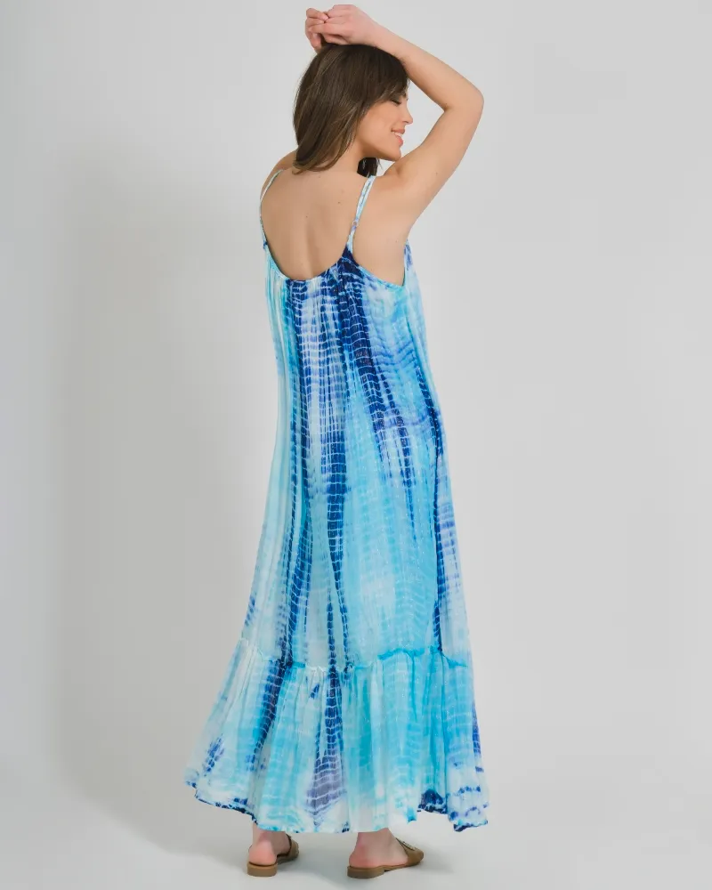 ΦΟΡΕΜΑ ΜΑΚΡΥ ΑΜΑΝΙΚΟ ΣΕ ΜΠΛΕ/ΓΑΛΑΖΙΟ ΧΡΩΜΑ ΜΕ LUREX ONE SIZE (100% COTTON)