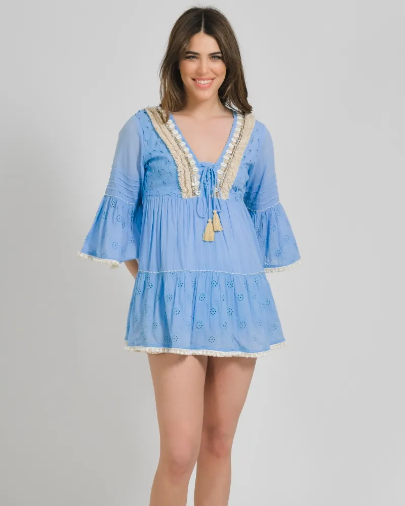 ΦΟΡΕΜΑ KONTO ΣΕ ΓΑΛΑΖΙΟ ΧΡΩΜΑ ΜΕ ΚΟΧΥΛΙΑ ONE SIZE (100% COTTON)