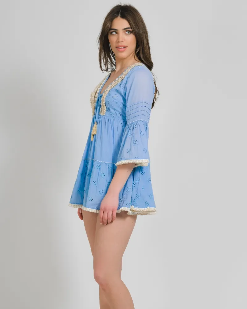 ΦΟΡΕΜΑ KONTO ΣΕ ΓΑΛΑΖΙΟ ΧΡΩΜΑ ΜΕ ΚΟΧΥΛΙΑ ONE SIZE (100% COTTON)