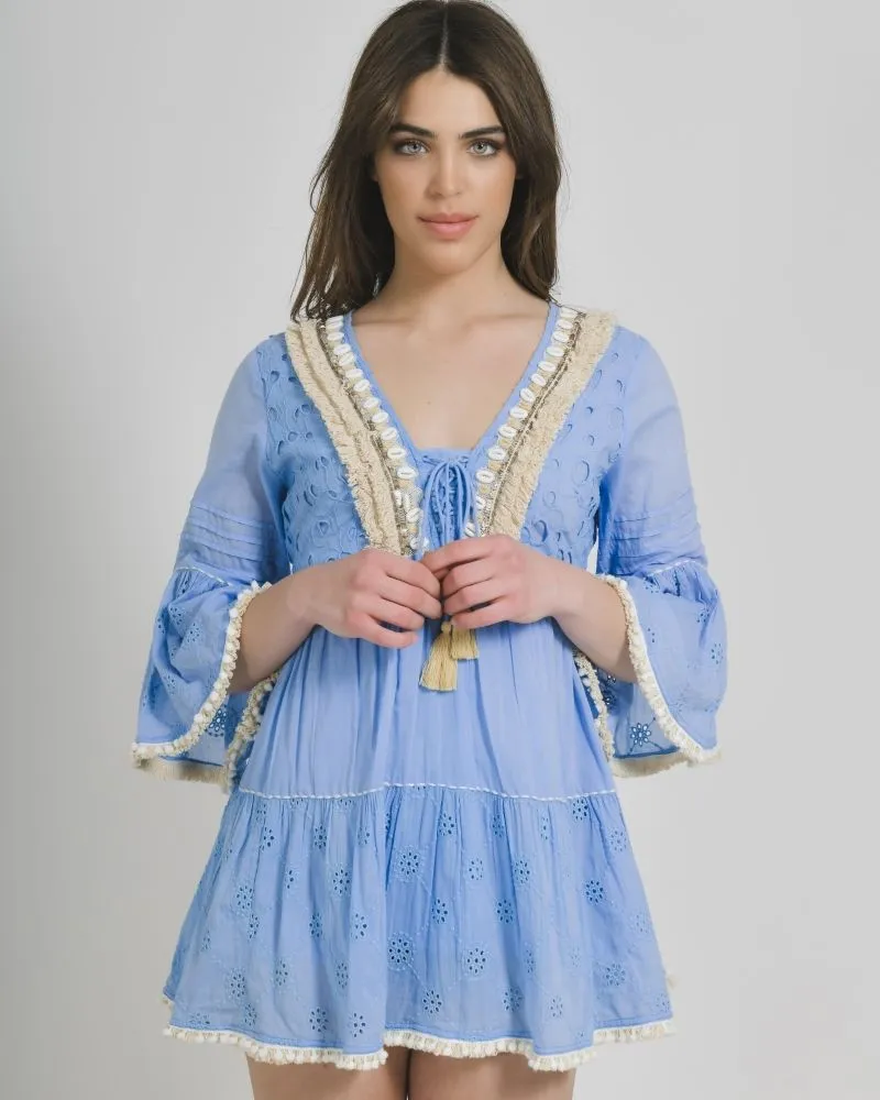 ΦΟΡΕΜΑ KONTO ΣΕ ΓΑΛΑΖΙΟ ΧΡΩΜΑ ΜΕ ΚΟΧΥΛΙΑ ONE SIZE (100% COTTON)