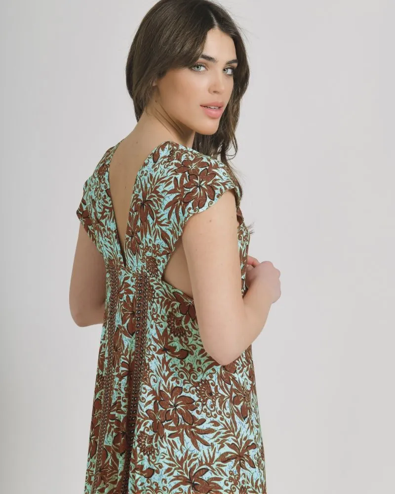 ΦΟΡΕΜΑ ΜΑΚΡΥ ME KONTO MANIKI ΣΕ ΚΑΦΕ/ΠΡΑΣΙΝΟ ΧΡΩΜΑ ΜΕ ΛΟΥΛΟΥΔΙΑ ONE SIZE (100% COTTON)