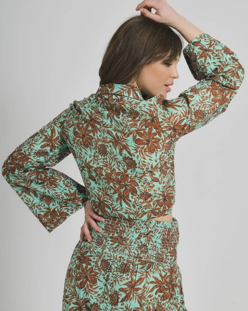 ΠΟΥΚΑΜΙΣΟ ΜΕ ΔΕΣΙΜΟ ΣΕ ΚΑΦΕ/ΠΡΑΣΙΝΟ ΧΡΩΜΑ ΜΕ ΛΟΥΛΟΥΔΙΑ ONE SIZE (100% COTTON)