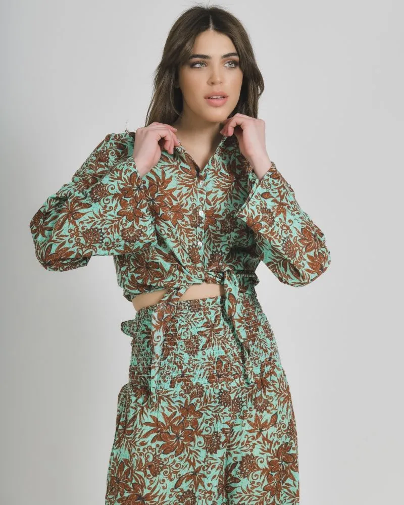 ΠΟΥΚΑΜΙΣΟ ΜΕ ΔΕΣΙΜΟ ΣΕ ΚΑΦΕ/ΠΡΑΣΙΝΟ ΧΡΩΜΑ ΜΕ ΛΟΥΛΟΥΔΙΑ ONE SIZE (100% COTTON)