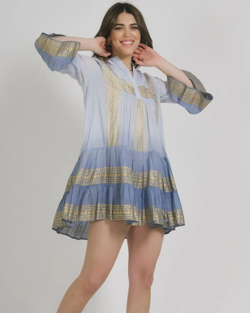 ΦΟΡΕΜΑ/ΚΑΦΤΑΝΙ ΣΕ ΜΠΛΕ-ΓΚΡΙ ΧΡΩΜΑ ΚΑΙ ΧΡΥΣΕΣ ΛΕΠΤΟΜΕΡΕΙΕΣ ONE SIZE (100% COTTON)