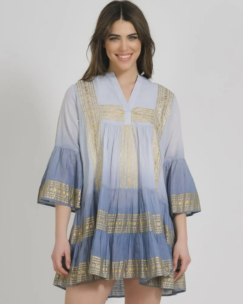 ΦΟΡΕΜΑ/ΚΑΦΤΑΝΙ ΣΕ ΜΠΛΕ-ΓΚΡΙ ΧΡΩΜΑ ΚΑΙ ΧΡΥΣΕΣ ΛΕΠΤΟΜΕΡΕΙΕΣ ONE SIZE (100% COTTON)