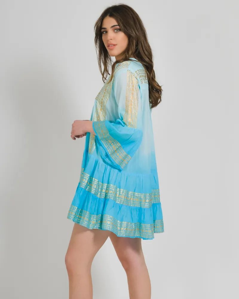 ΦΟΡΕΜΑ/ΚΑΦΤΑΝΙ ΣΕ ΤΥΡΚΟΥΑΖ ΧΡΩΜΑ ΚΑΙ ΧΡΥΣΕΣ ΛΕΠΤΟΜΕΡΕΙΕΣ ONE SIZE (100% COTTON)