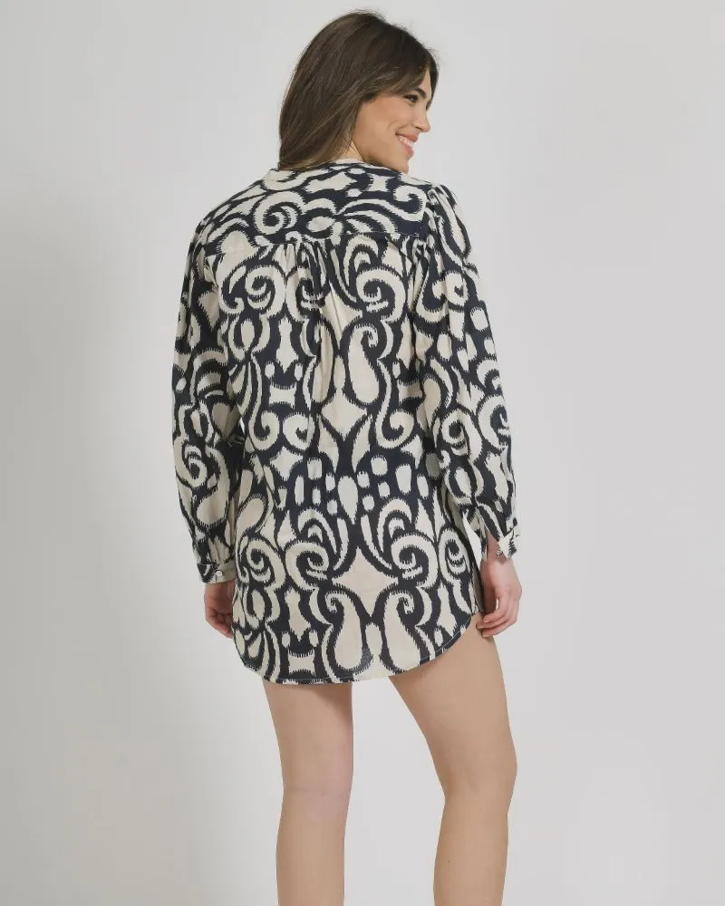 ΠΟΥΚΑΜΙΣΑ ΜΑΚΡΥΜΑΝΙΚΗ ΣΕ ΜΠΛΕ/ΛΕΥΚΟ ΧΡΩΜΑ ONE SIZE (100% COTTON)