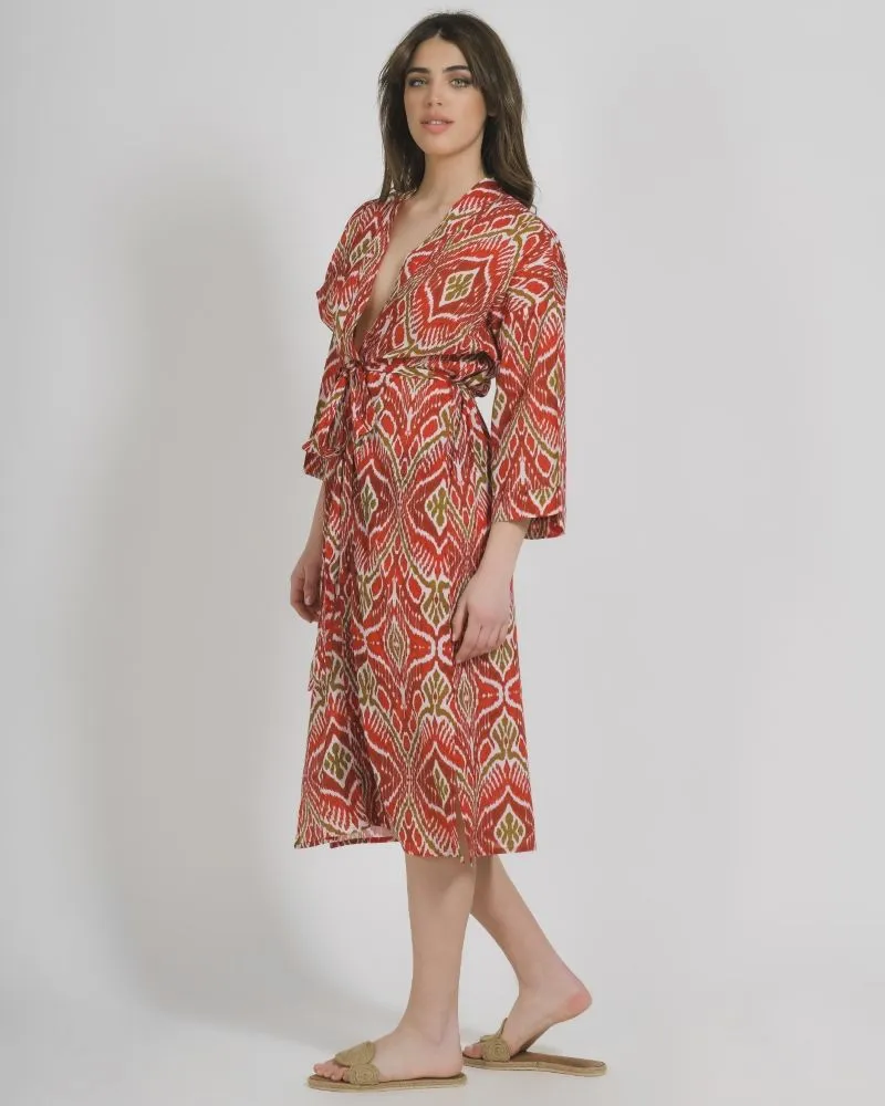 ΚΙΜΟΝΟ ΚΟΝΤΟ ΜΕ ΖΩΝΑΚΙ ΣΕ ΚΟΚΚΙΝΟ/ΜΠΕΖ ΧΡΩΜΑ ONE SIZE (100% COTTON)